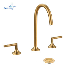 Aquacubic High Arc 8 Inch 2-Lever Handle Deck Mounted 360-Degree Swivel Spout Brushed Gold Bathroon Faucet